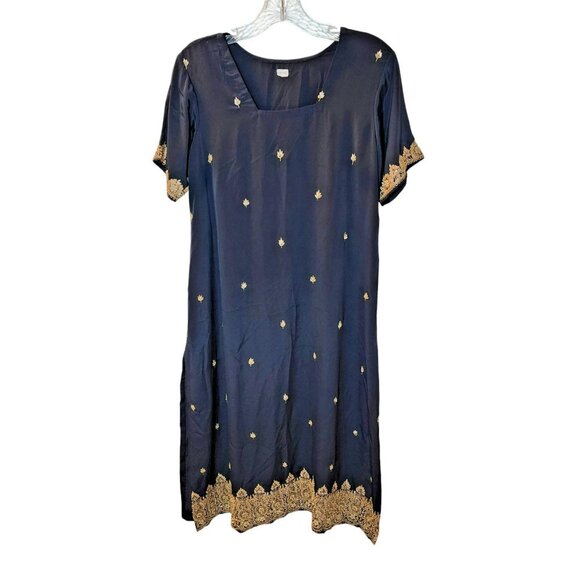 2pc Punjabi Suit Est. L Navy Gold Embroidered + Sequins Desi Festival Ethnicwe - Picture 3 of 9